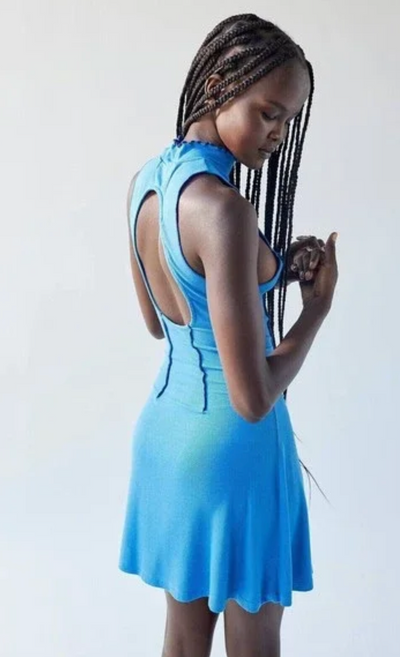 Urban Outfitter Women's Blue Deja Seamer Mini Dress