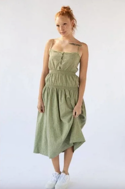 Urban Outfitter Women's Green Ella Tiered Drop Waist Dress