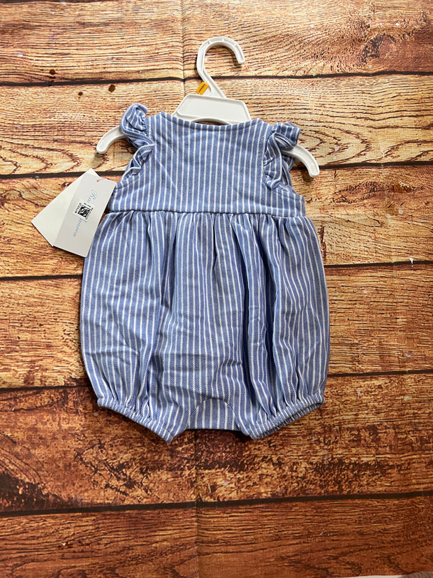 Ralph Lauren Polo Baby White/Blue Striped Oxford Bubble Shortall Jumper Newborn