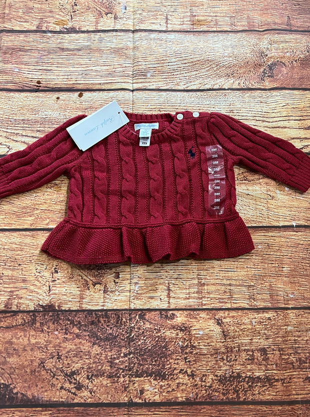 Ralph Lauren Polo Baby Red Knit Cable Sweater