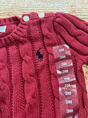 Ralph Lauren Polo Baby Red Knit Cable Sweater