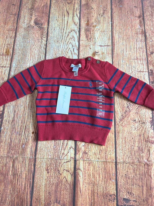 Ralph Lauren Polo Baby Red & Blue Striped Mesh Knit Sweater