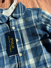 Ralph Lauren Polo Kids Blue & Cream Peplum Hem Cotton Plaid Shirt Size 2/2T