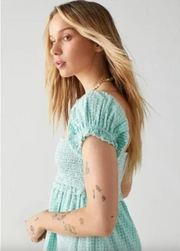 Urban Outfitters Mint Green Marseille Gingham Smocked Mini Dress